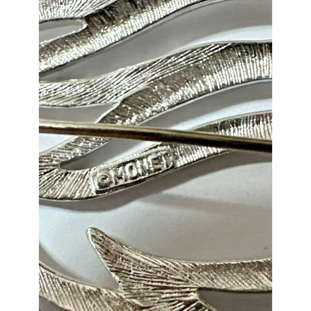 Vintage Monet Brooch Open Work Silver Tone Modernist Abstract Statement Pin 2.5